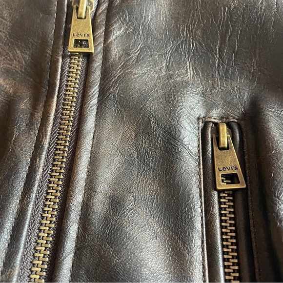 Levis- Classic Vintage Style Faux Leather Moto Racer Jacket Size XL Brown - Picture 9 of 12